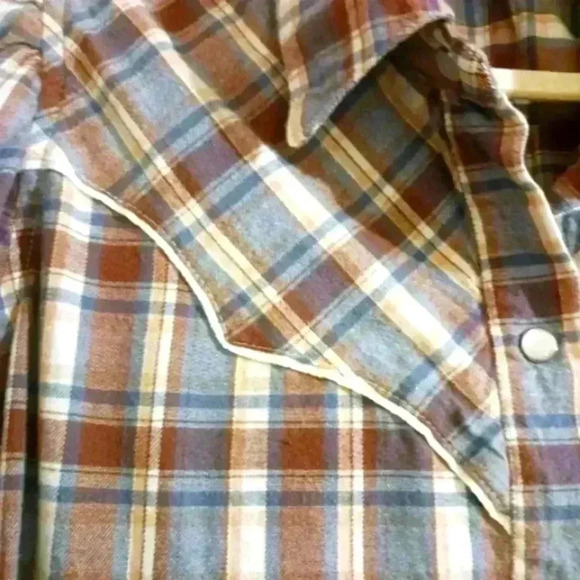 Western flannel button down blue brown vintage appeal. Pearl look buttons. Sz Lg - Picture 7 of 11
